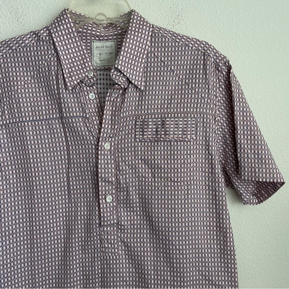 Billy Reid Half Button Pattern Short Sleeve Pocket Popover Shirt